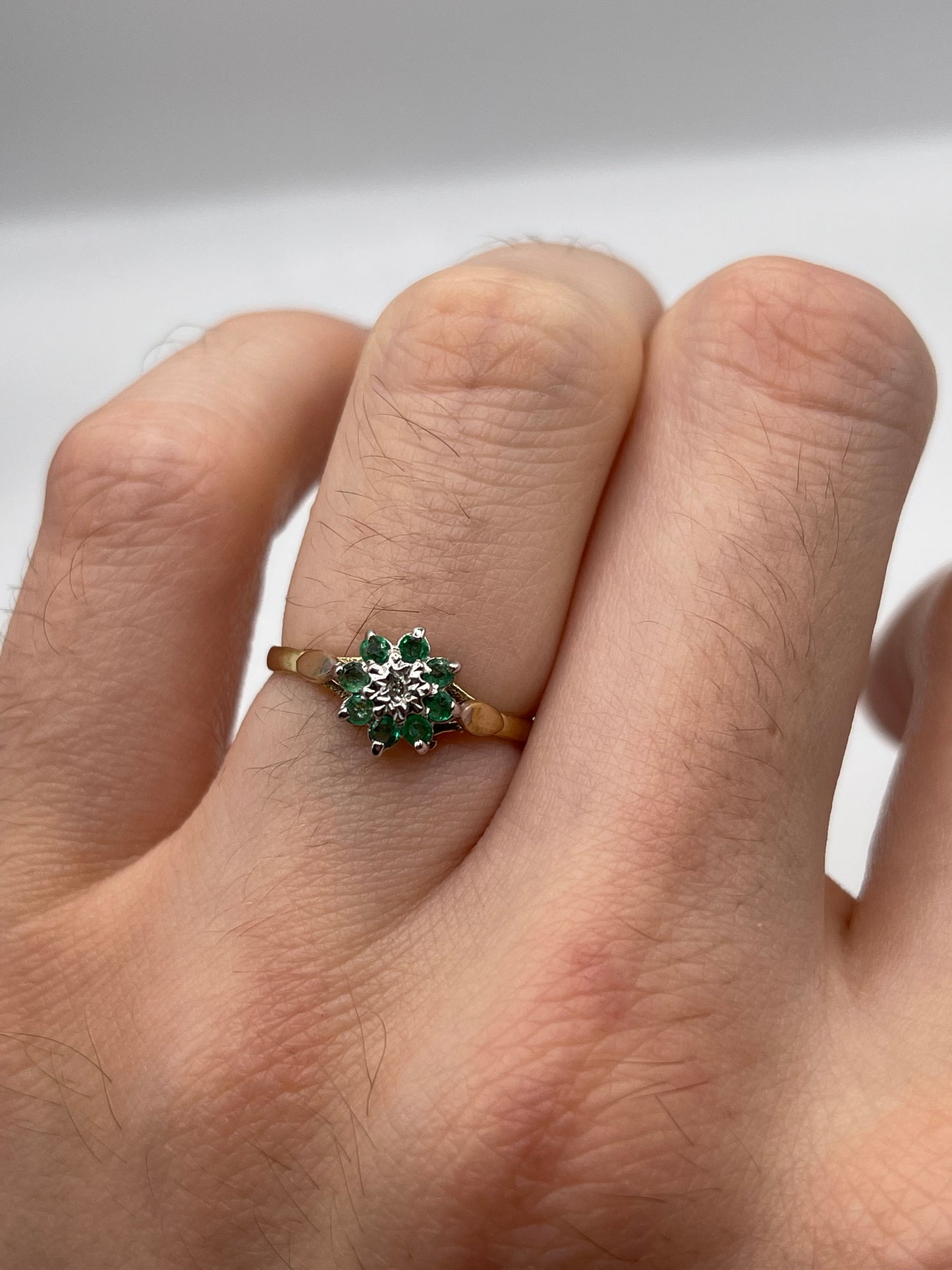 9ct gold emerald and diamond ring