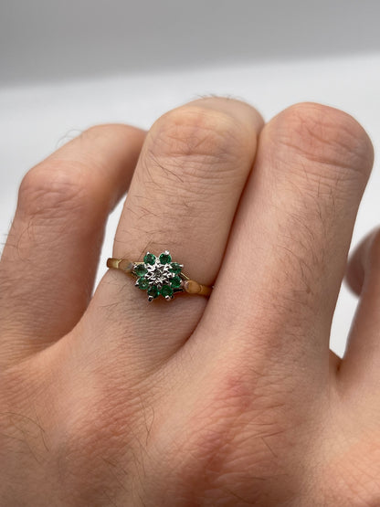 9ct gold emerald and diamond ring