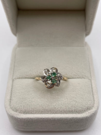 9ct gold emerald and diamond ring