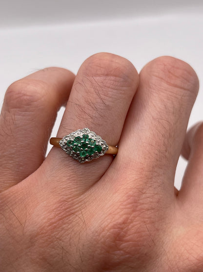 9ct gold emerald and diamond ring