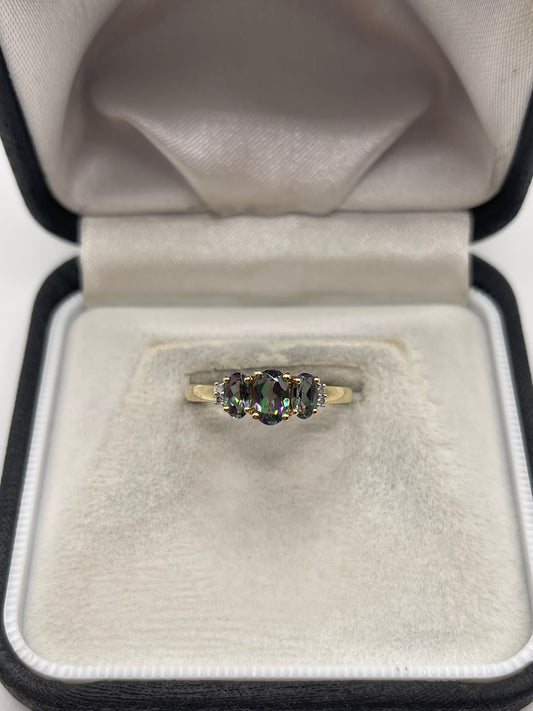 9ct gold mystic topaz and diamond ring