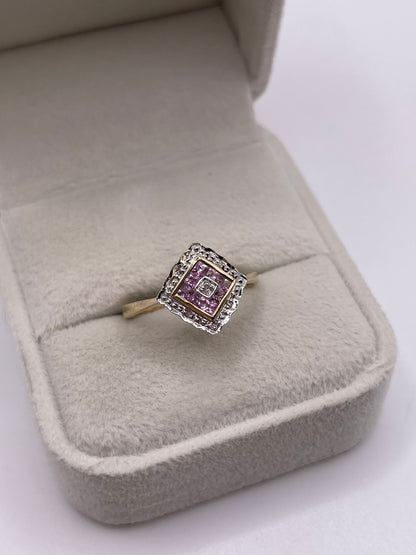 9ct gold pink sapphire and diamond ring