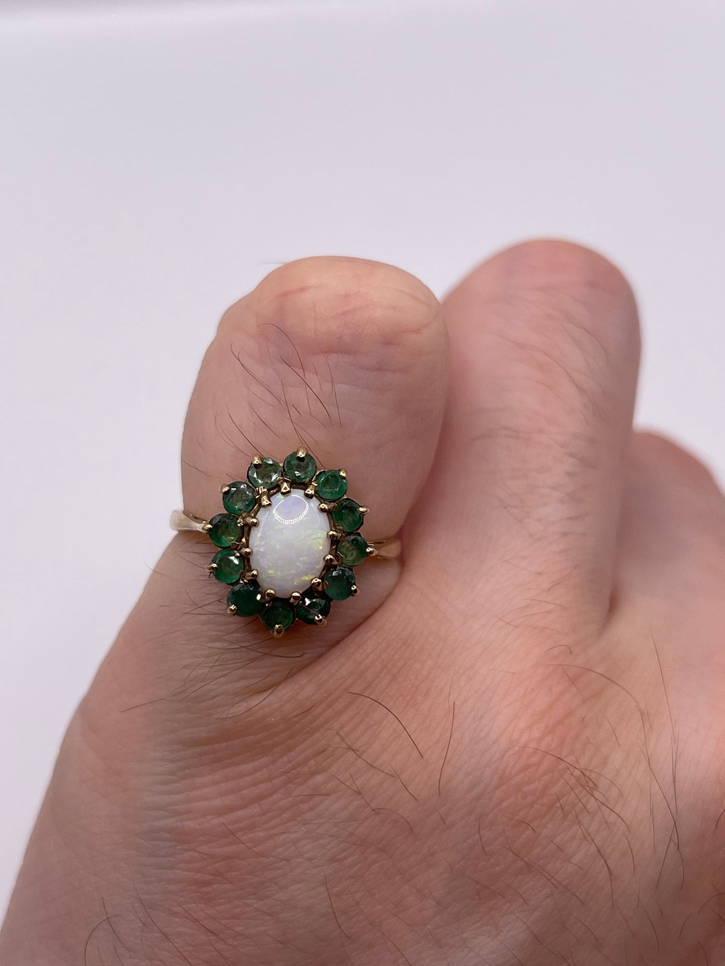 9ct gold opal and emerald ring
