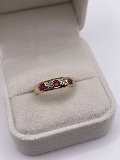 9ct gold ruby and diamond gypsy ring