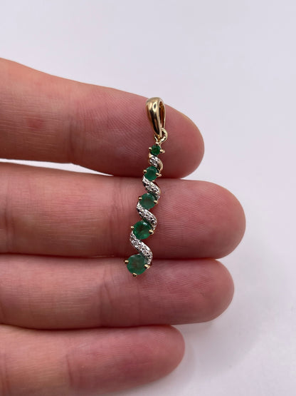 9ct gold emerald and diamond pendant