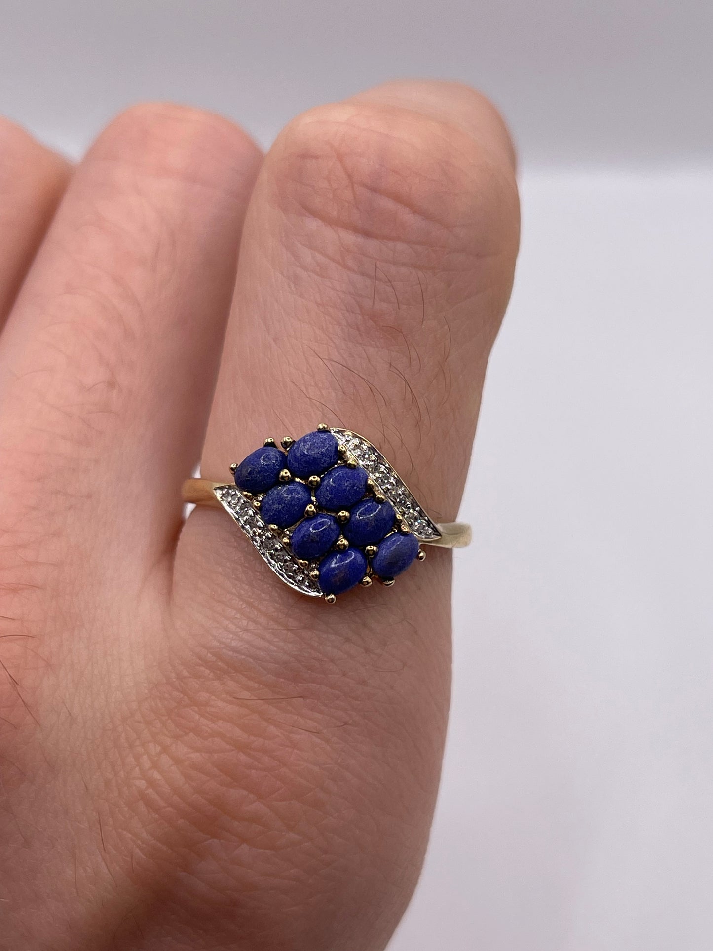 9ct gold lapis lazuli and diamond ring