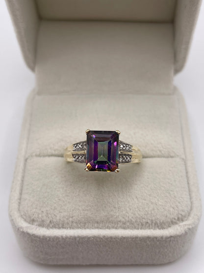 9ct gold mystic topaz and diamond ring