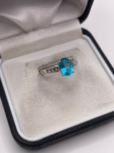 Load image into Gallery viewer, 14ct white gold blue apatite and diamond ring
