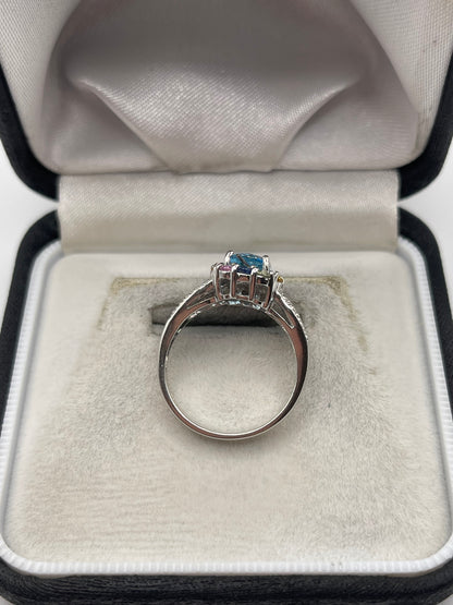9ct white gold multi gemstone and diamond ring