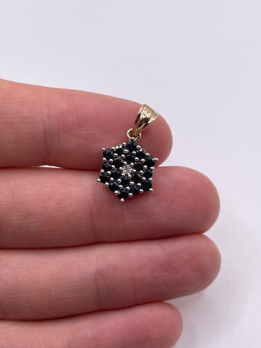 9ct gold sapphire and diamond pendant