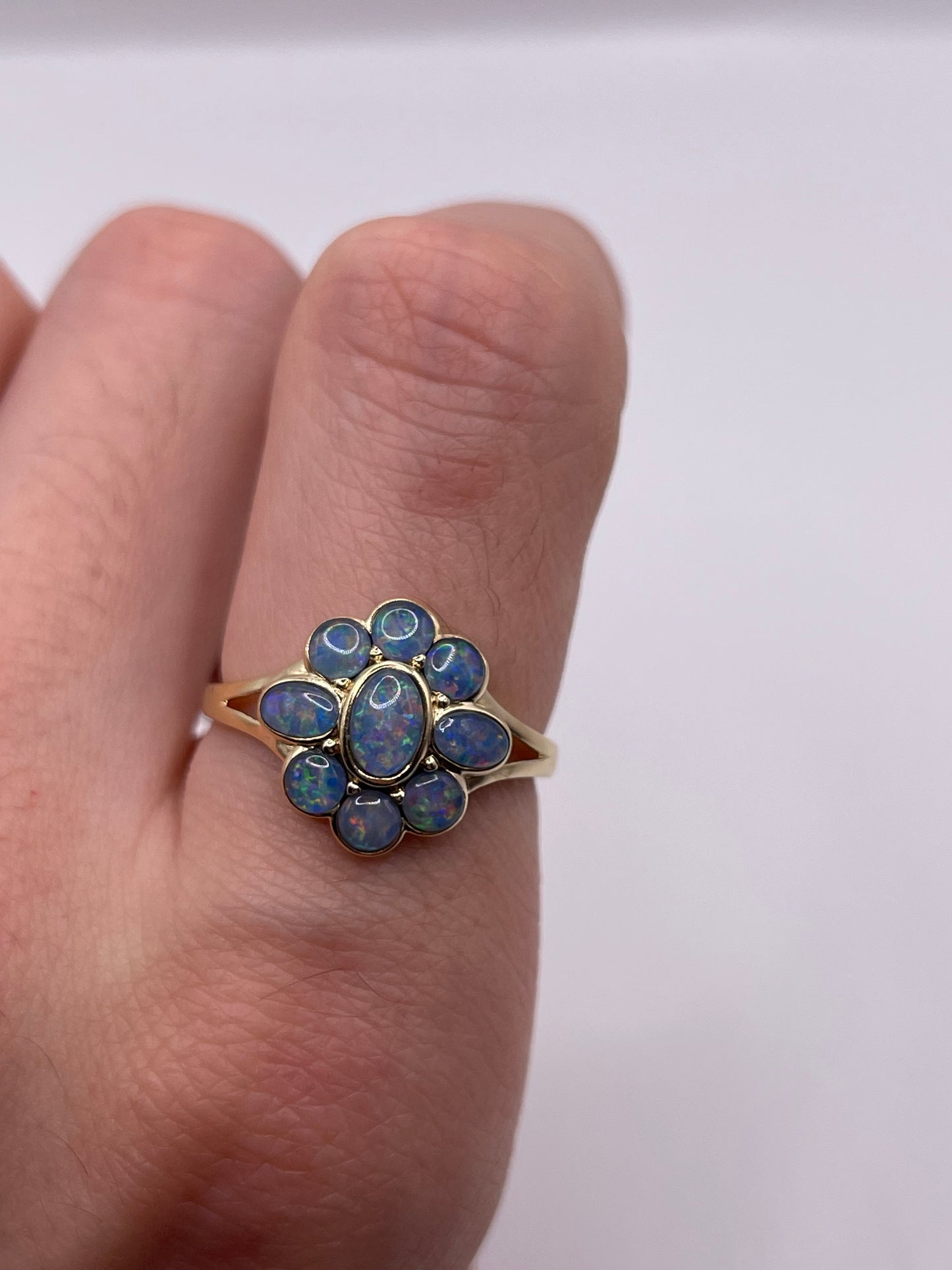 9ct gold black opal triplet cluster ring
