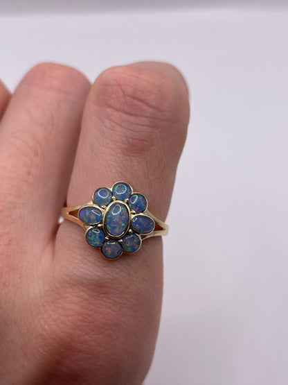 9ct gold black opal triplet cluster ring