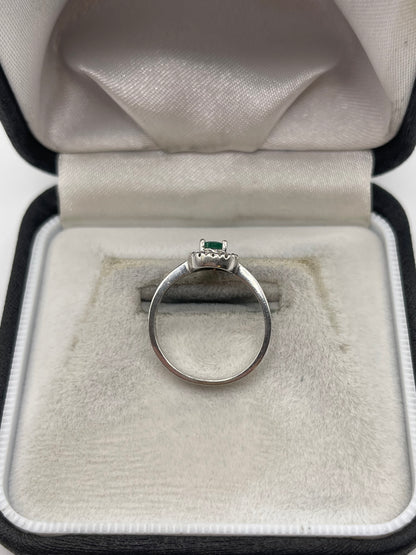 9ct white gold emerald and diamond ring