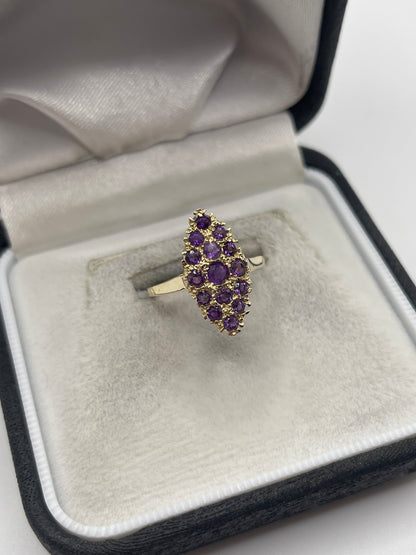 9ct gold amethyst cluster navette ring