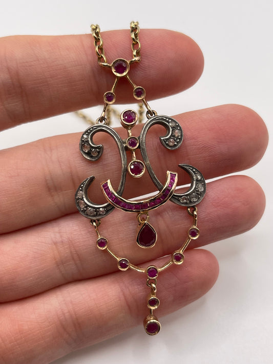 9ct gold ruby and diamond necklace