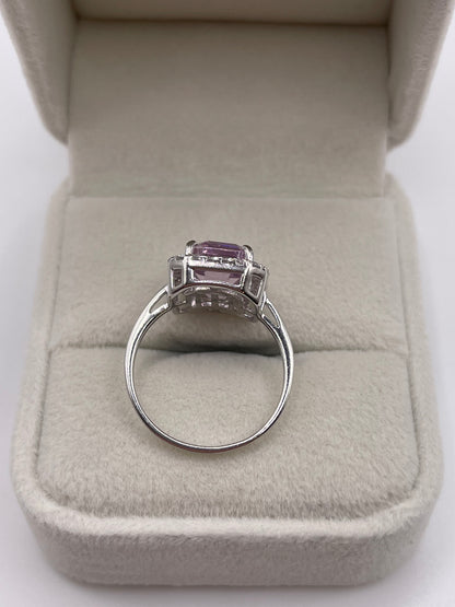 9ct white gold kunzite and zircon ring