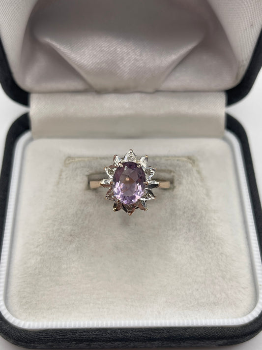 9ct gold amethyst and diamond ring