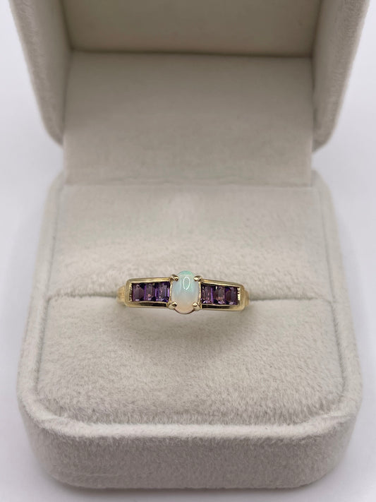 9ct gold opal and amethyst ring