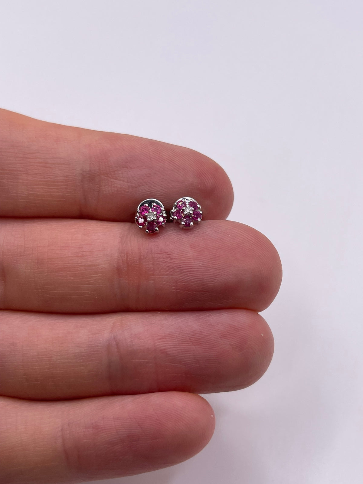 9ct white gold ruby and diamond earrings