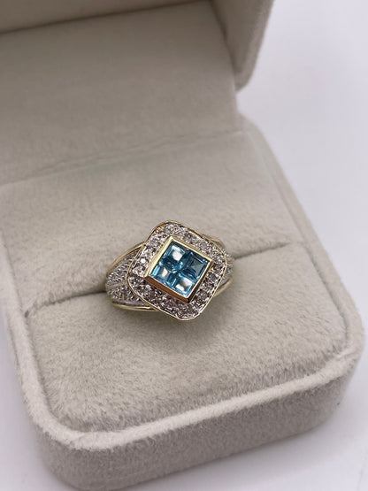 9ct gold blue topaz and diamond ring