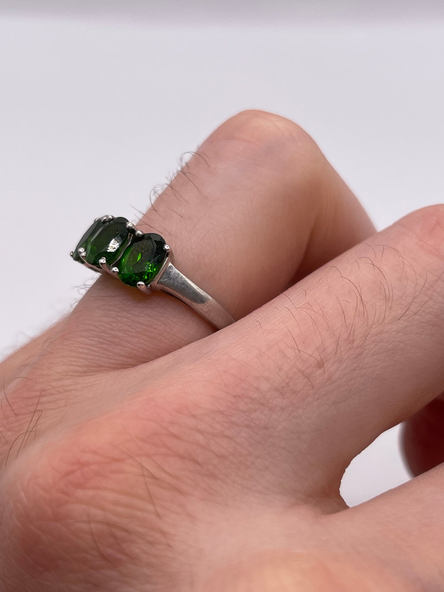 Silver diopside ring