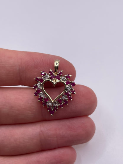 9ct gold ruby and diamond heart pendant