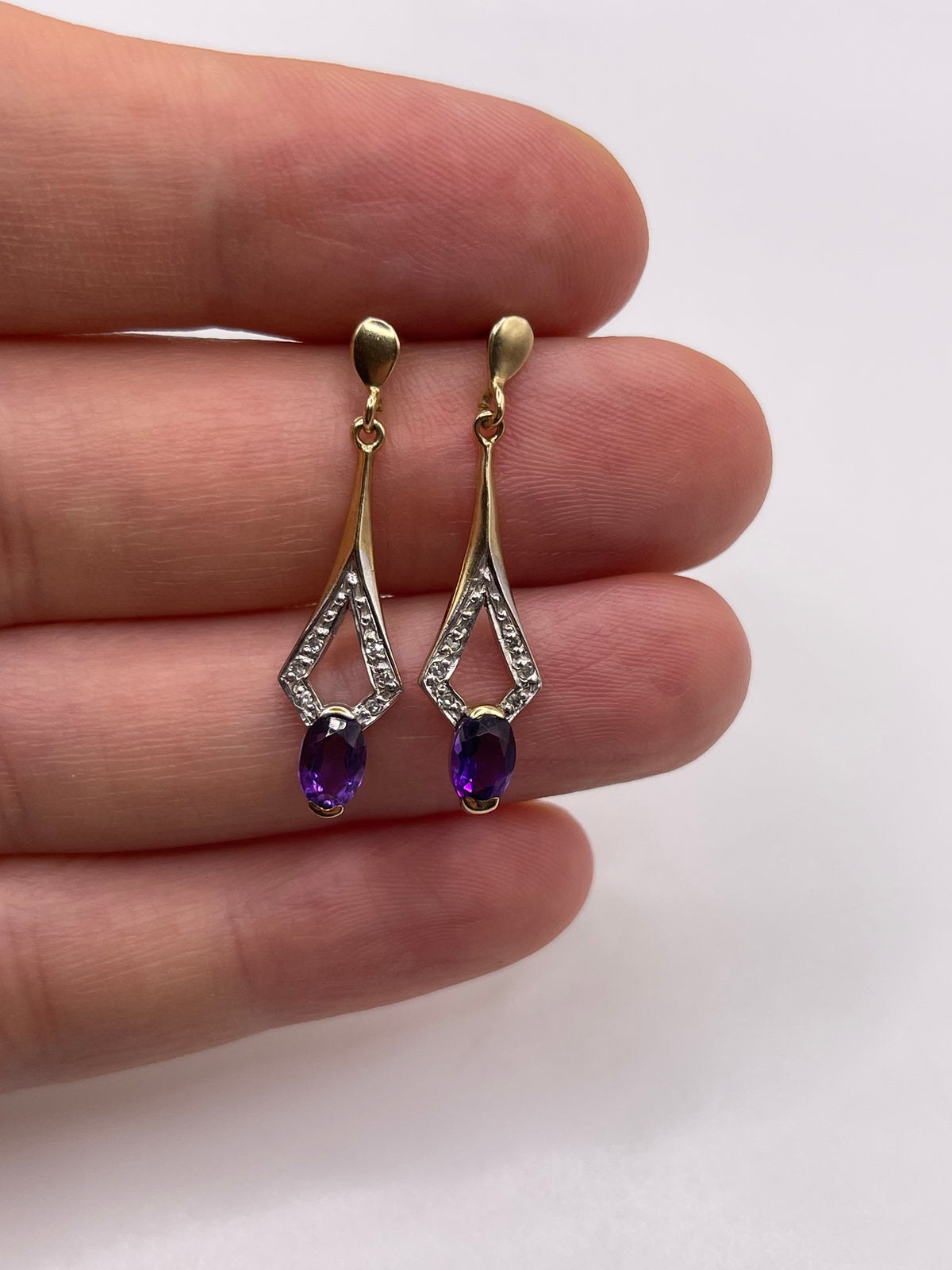 9ct gold amethyst and diamond earrings