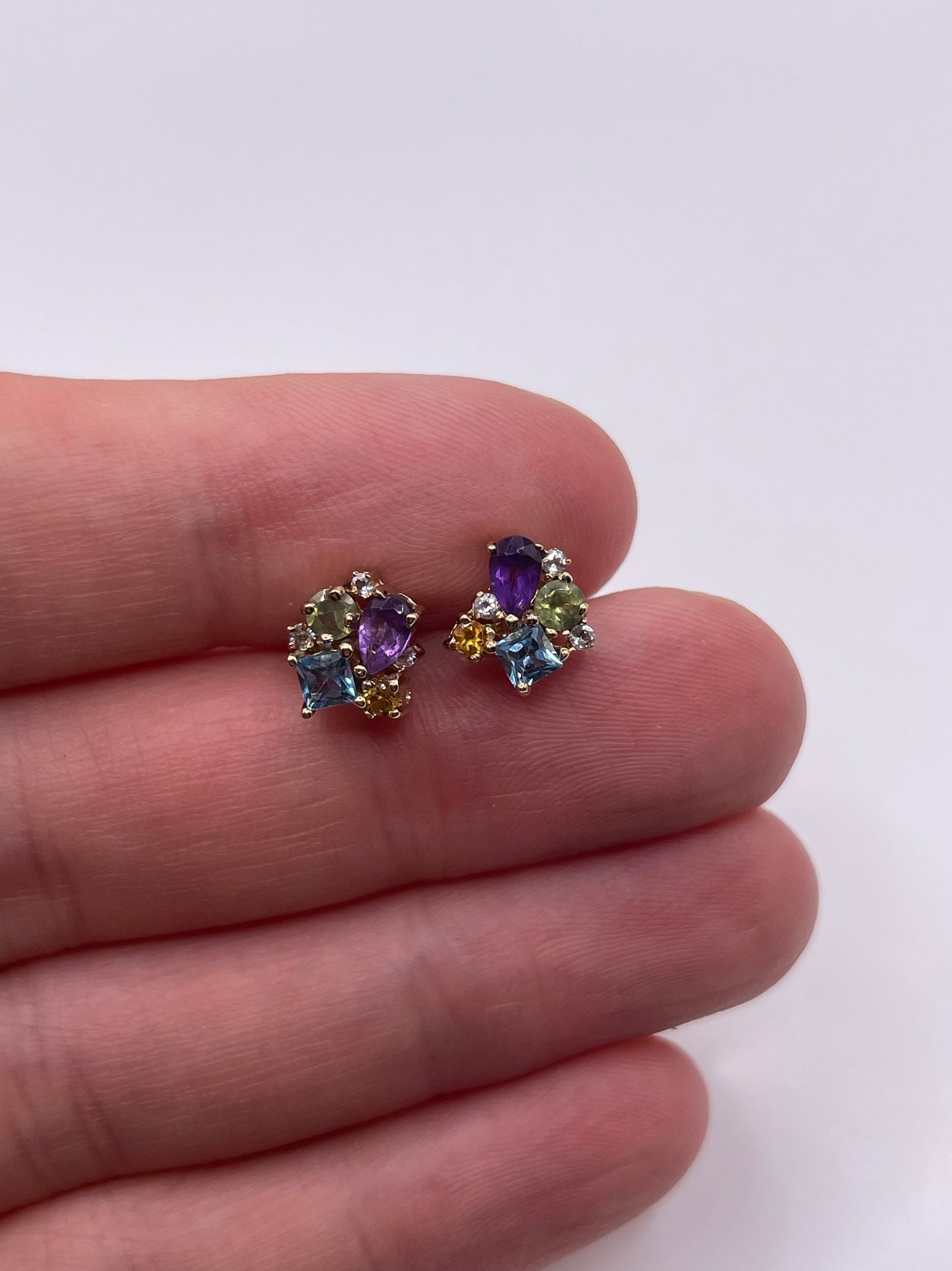 9ct gold multi gemstone and diamond earrings