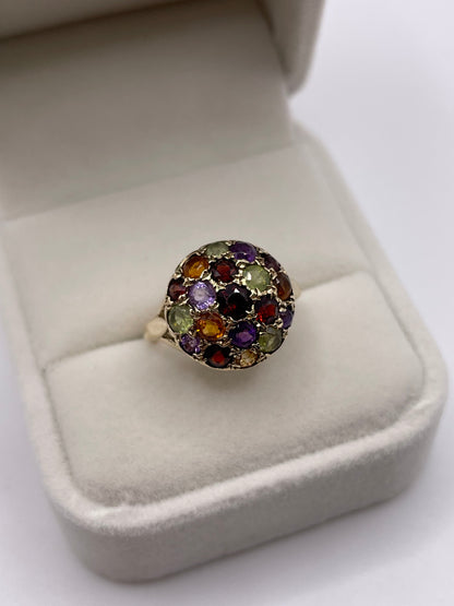 9ct gold multi gemstone cluster ring