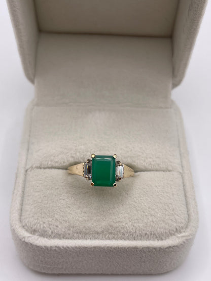 9ct gold green agate and cz ring
