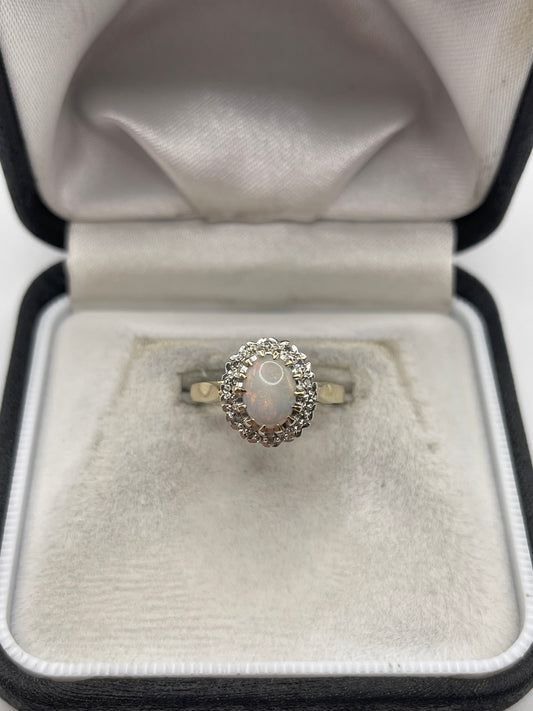 9ct gold opal and diamond ring