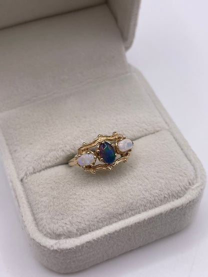 9ct gold black opal triplet and opal ring
