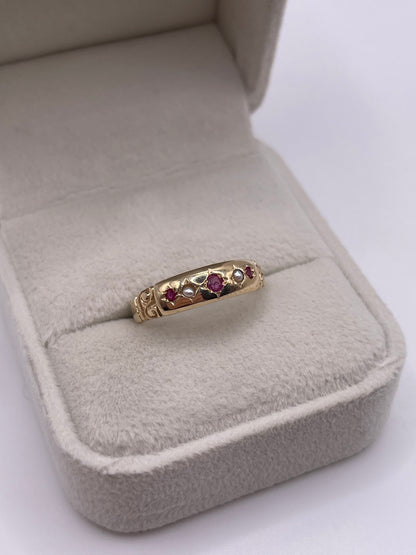 9ct gold ruby and pearl gypsy ring