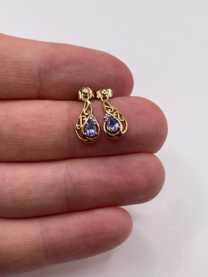 9ct gold tanzanite and diamond earrings