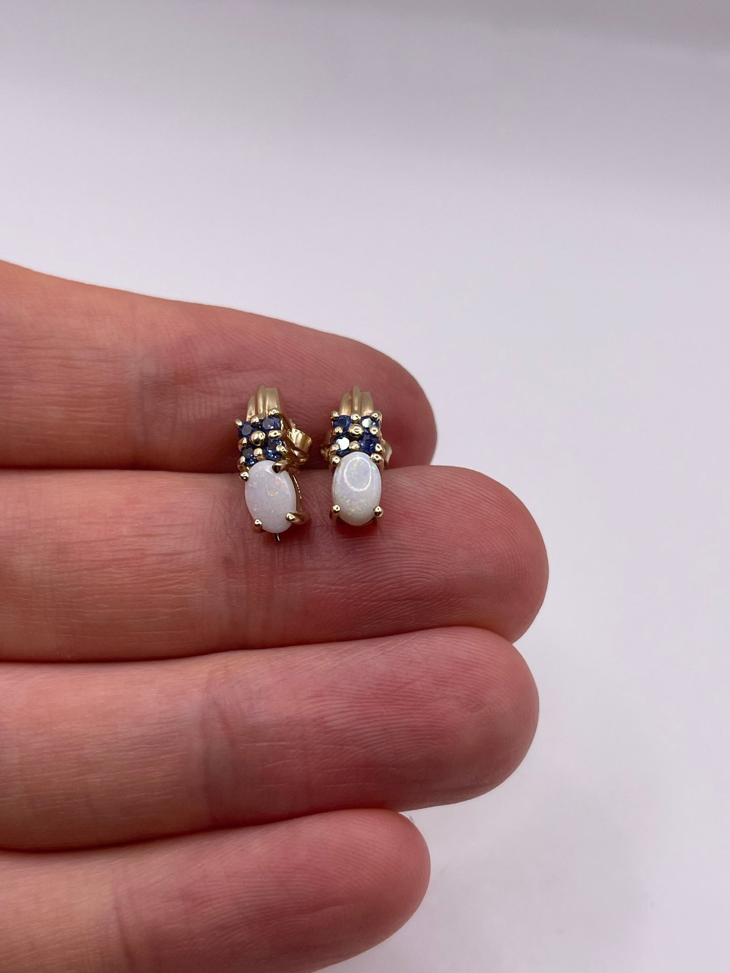 9ct gold opal and sapphire earrings