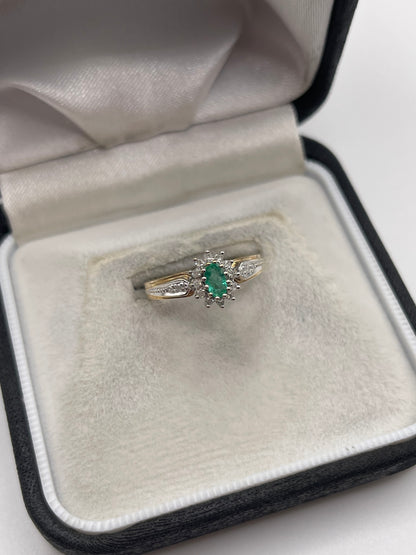 9ct gold emerald and diamond ring