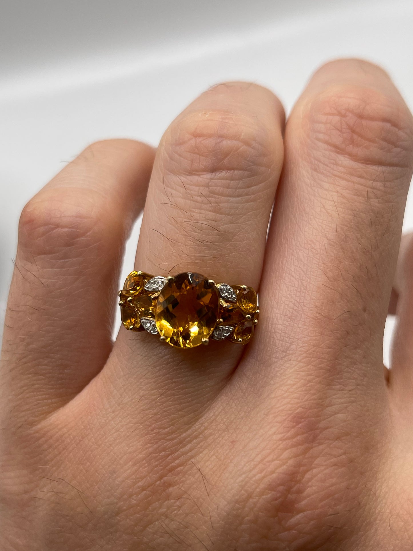 9ct gold citrine and diamond ring