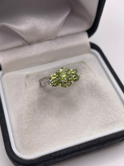 9ct white gold peridot cluster ring