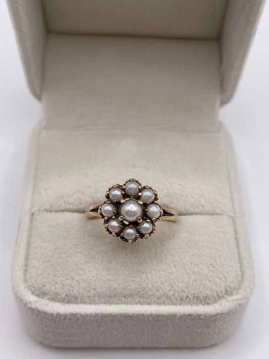 9ct gold pearl cluster ring