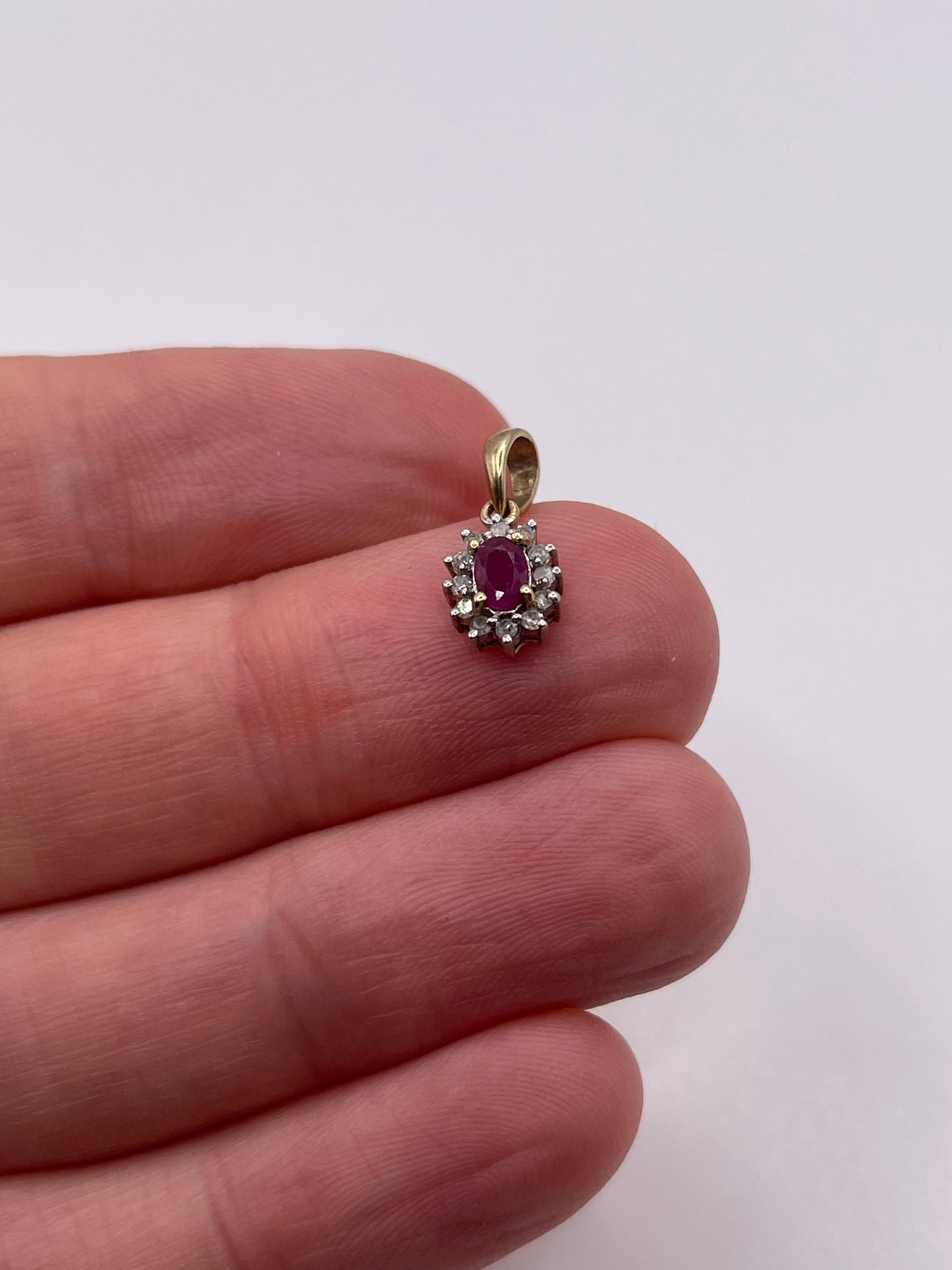 9ct gold ruby and diamond pendant