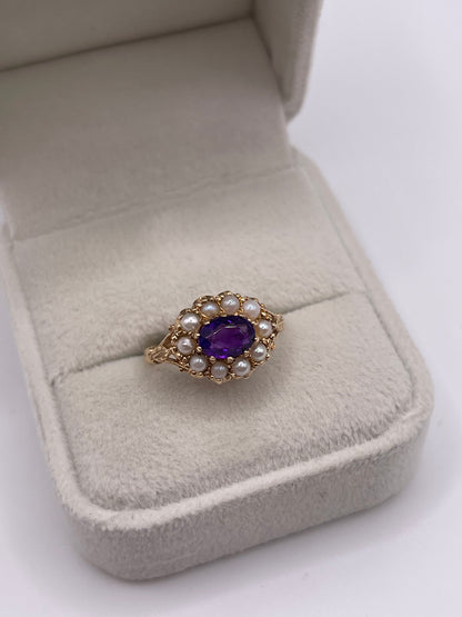 9ct gold amethyst and pearl ring
