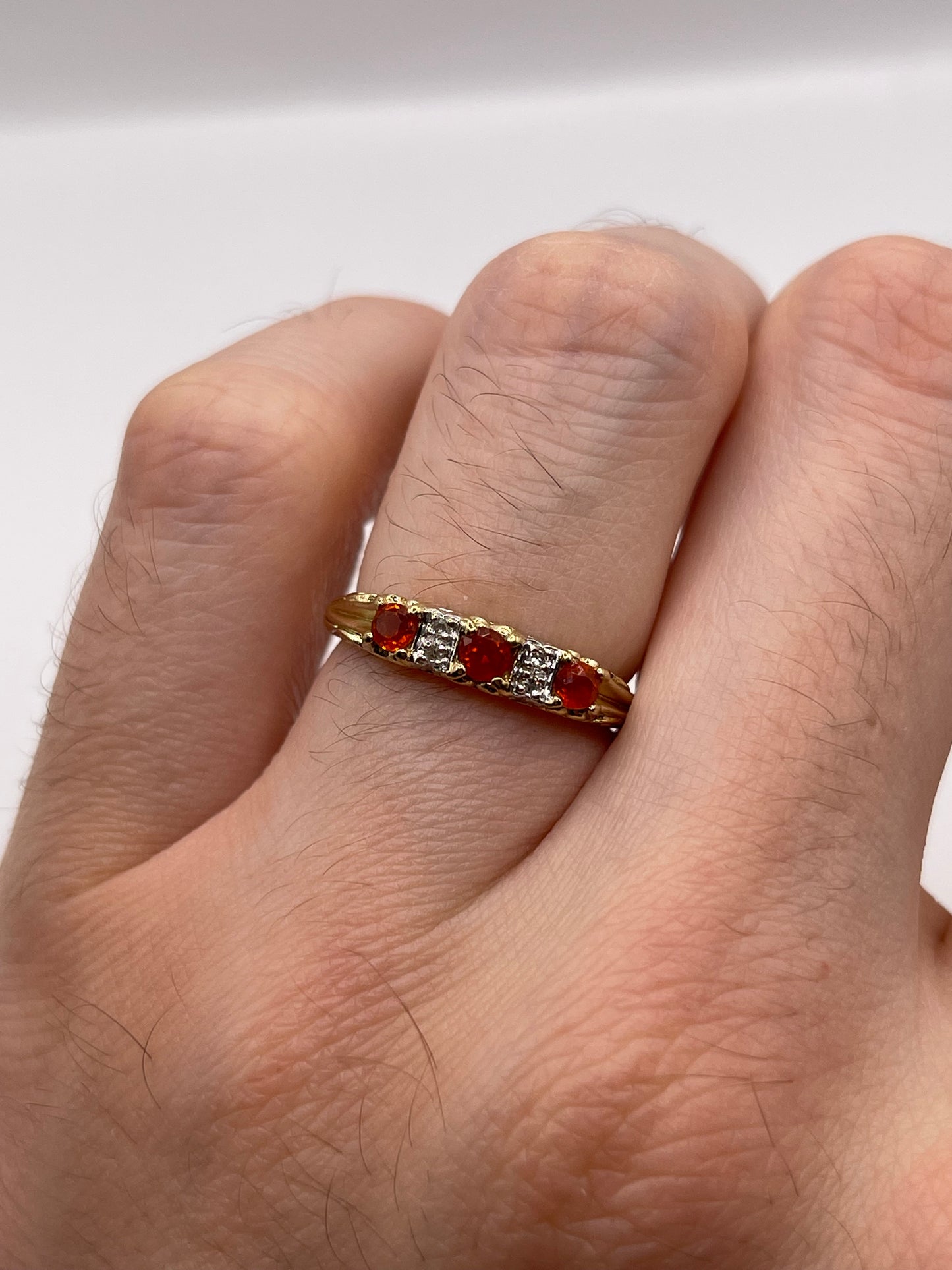 9ct gold fire opal and diamond ring