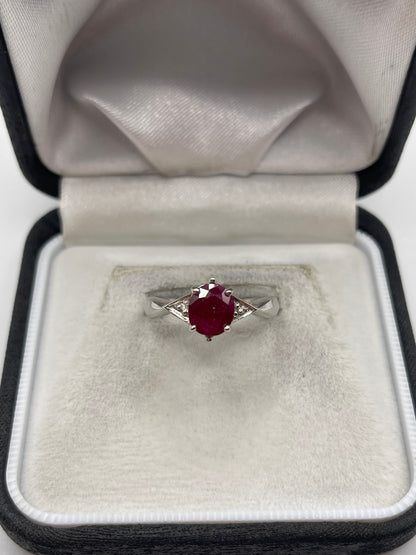 9ct white gold ruby and diamond ring