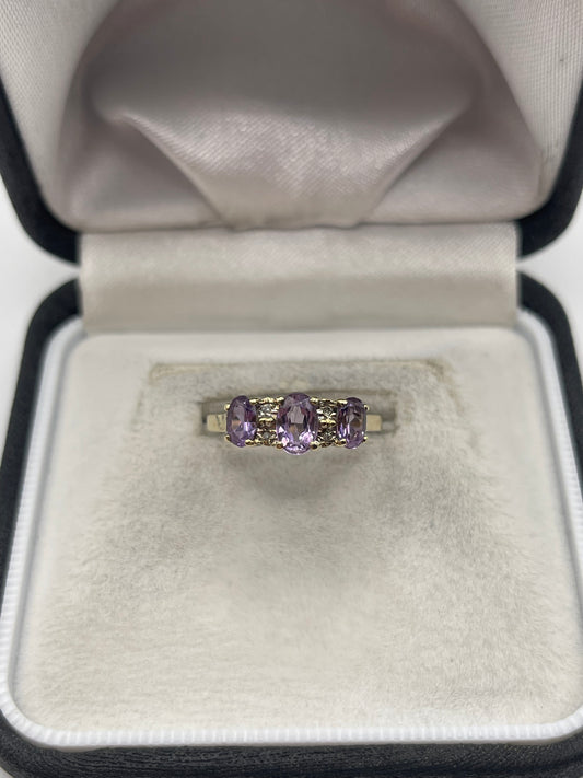 9ct gold amethyst and diamond ring