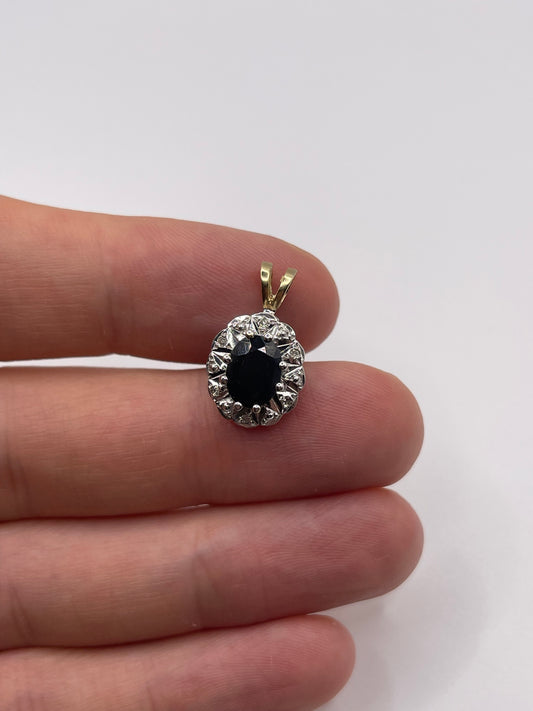 9ct gold sapphire and diamond pendant