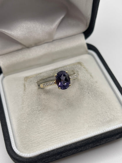 9ct gold iolite and diamond ring