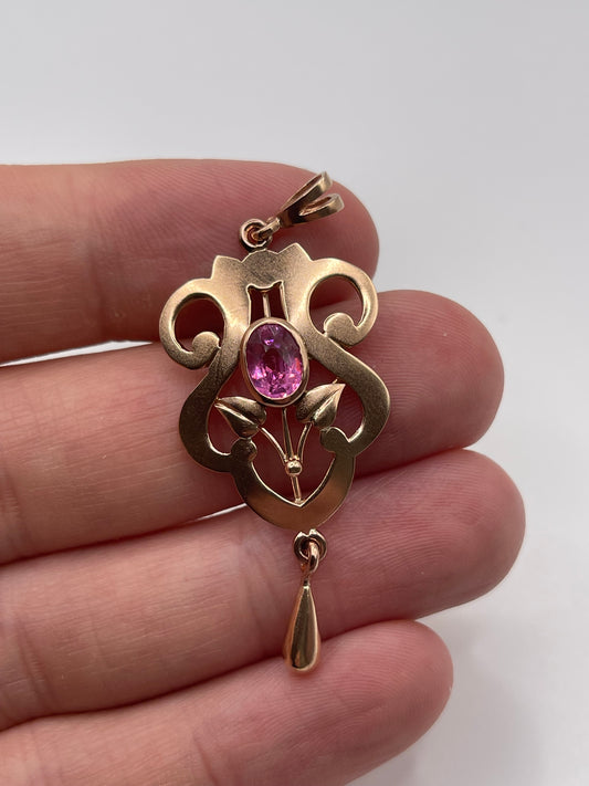 9ct rose gold pink topaz pendant