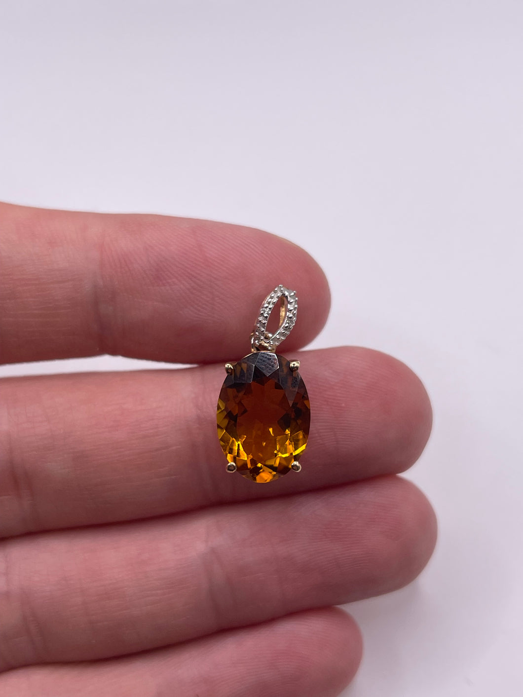 9ct gold citrine and diamond pendant