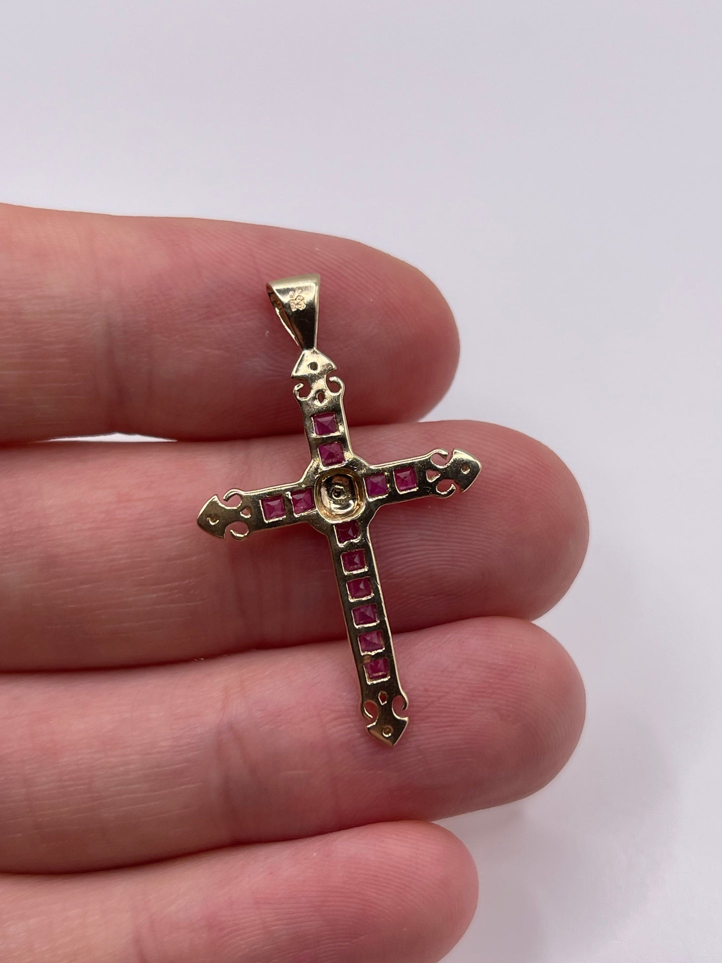 9ct gold ruby and diamond cross pendant