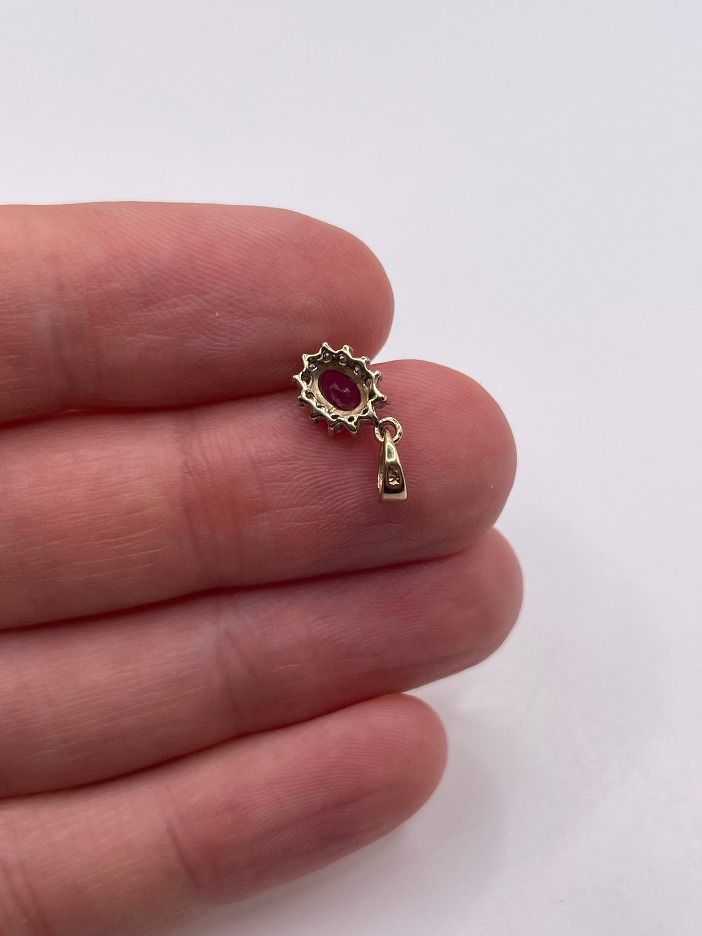 9ct gold ruby and diamond pendant